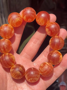 天然全透光琥珀木手串东北松明子2.0佛珠高油脂原木