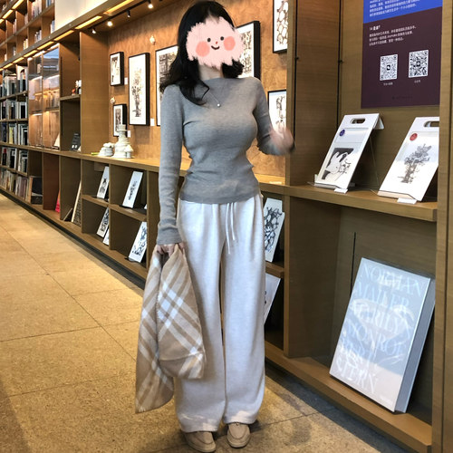 松紧腰温柔慵懒感加厚糯米裤