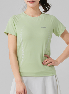 新款蓝步简约透气速干圆领训练女运动休闲短袖T恤L04C2028B2-1