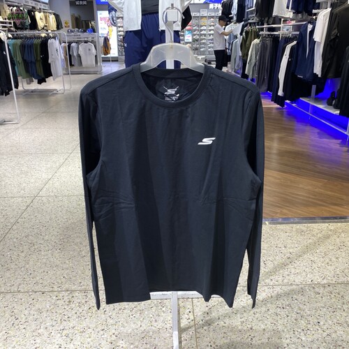 秋季新款正品Skechers斯凯奇男简约圆领运动休闲长袖T恤P225M287