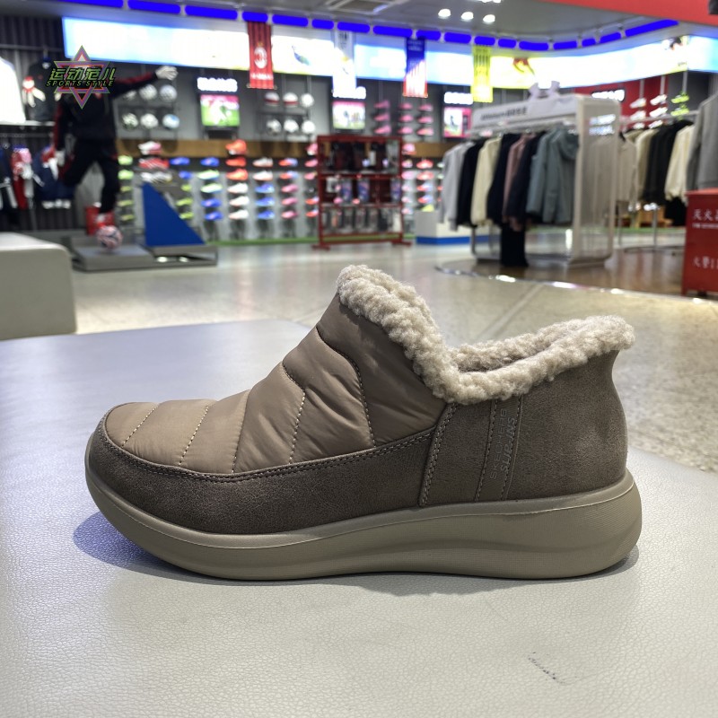 冬新款正品Skechers斯凯奇女加绒保暖防风增高一脚蹬休闲鞋168113