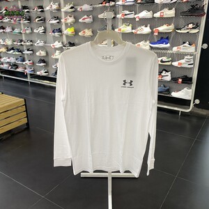 正品UA安德玛简约LOGO圆领训练男运动休闲针织长袖T恤1329585-001