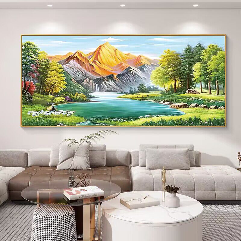 背靠金山十字绣2025新款线绣客厅大幅高级感大气山水画自己绣满绣