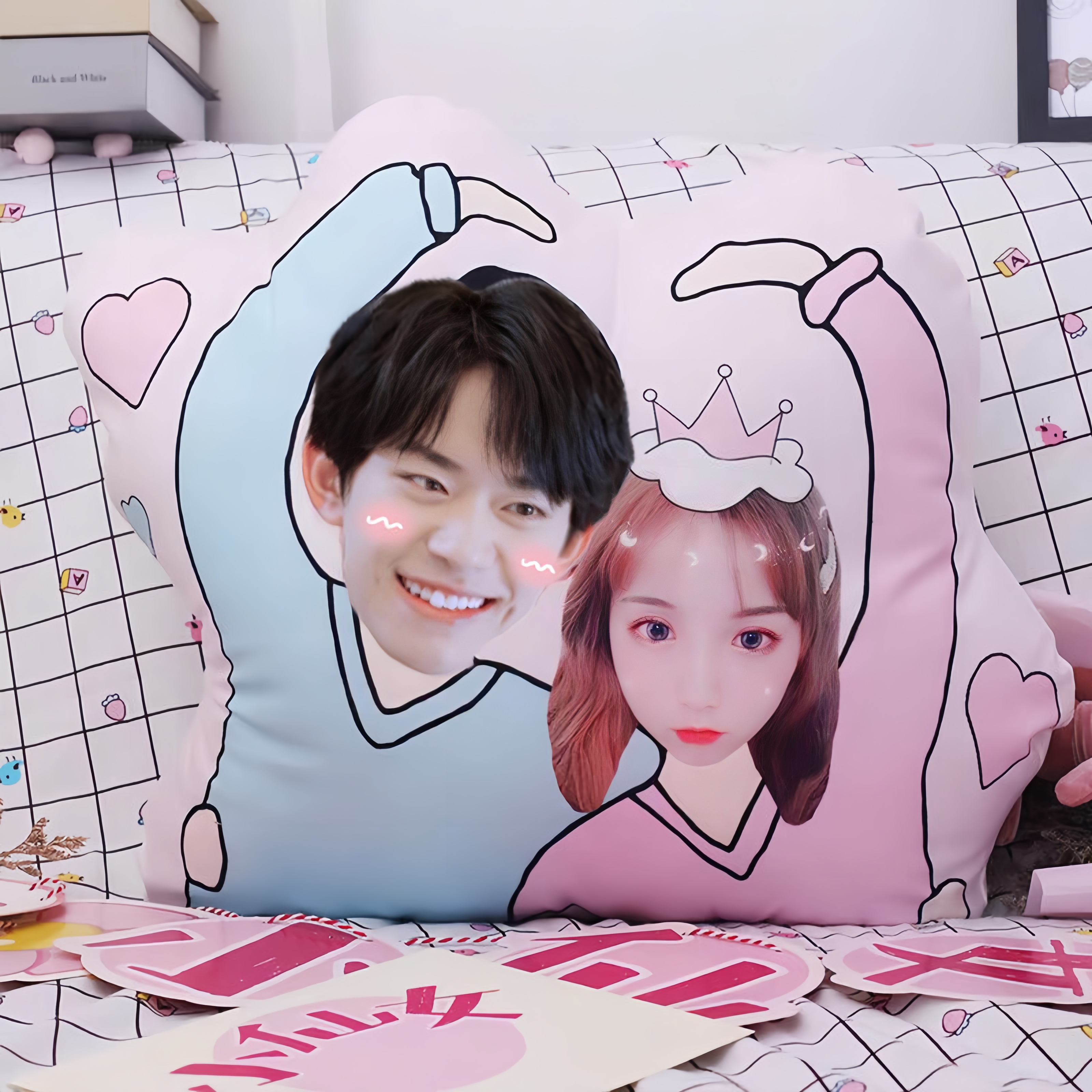 易烊千玺照片定制双人头像抱枕人形玩偶男女友闺蜜生日礼物学生