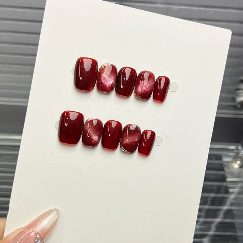 高质量穿戴甲短款手工甲猫眼晕染车厘子红豆豆甲高级感轻奢美甲贴,彩妆/香水/美妆工具,穿戴甲/甲片,淘宝优惠券,粉丝福利购,淘宝优惠卷