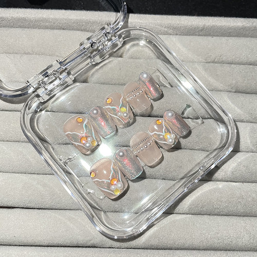 珍珠人鱼冰透纯手工光疗穿戴甲