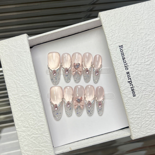 在逃公主 立体蝴蝶结玻璃珠猫眼手工穿戴甲美甲 实拍重工闪片法式