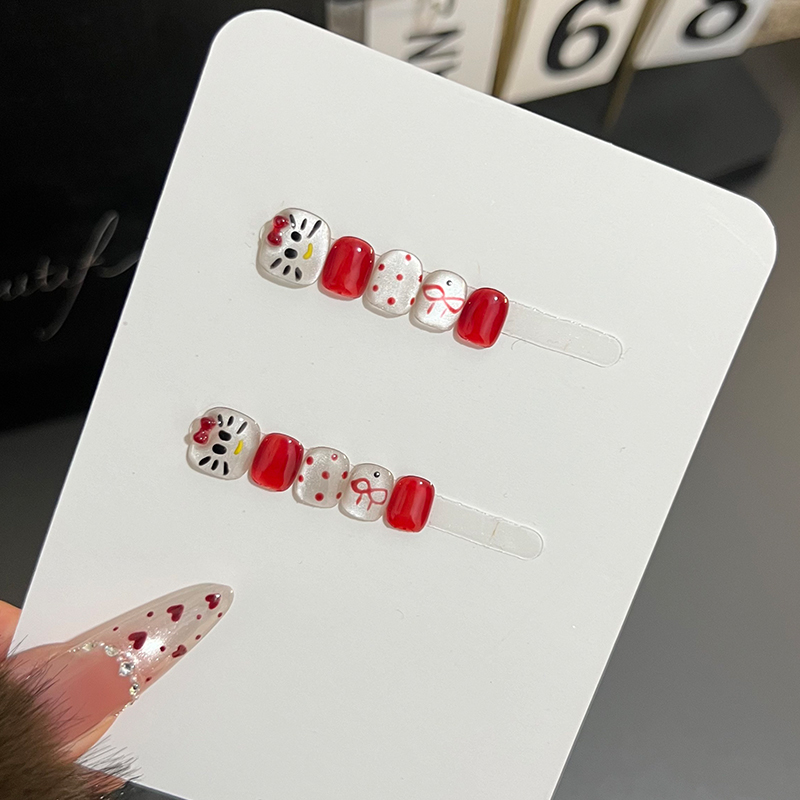 纯手工儿童穿戴甲红色蝴蝶结