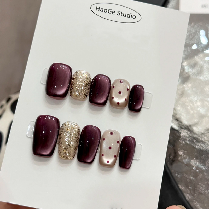 猫眼手工穿戴甲短款新年显白