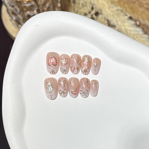夏季清爽纯手工猫眼穿戴甲可爱高级感显白短款手绘樱花温柔氛围感