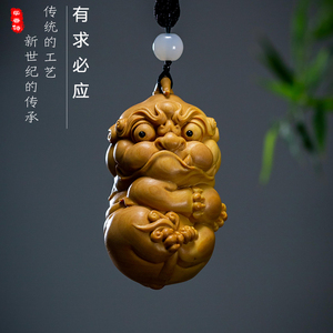 黄杨木招财转运貔貅木雕貔恘手把件有求必应貔犰挂件男士盘玩文玩
