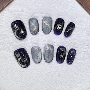 原创【蓝海银河】纯手工高级晕染银河系秋日显白手工美甲金穿戴甲