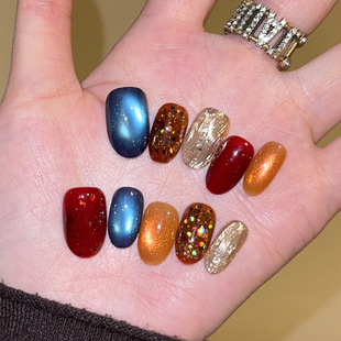 【狂欢派对】新年款猫眼高级纯手工穿戴甲日常美甲贴片假指甲