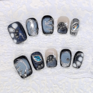 原创【星空之眼】秋冬高级复古纯手工定制辣妹冷酷风美甲穿戴甲