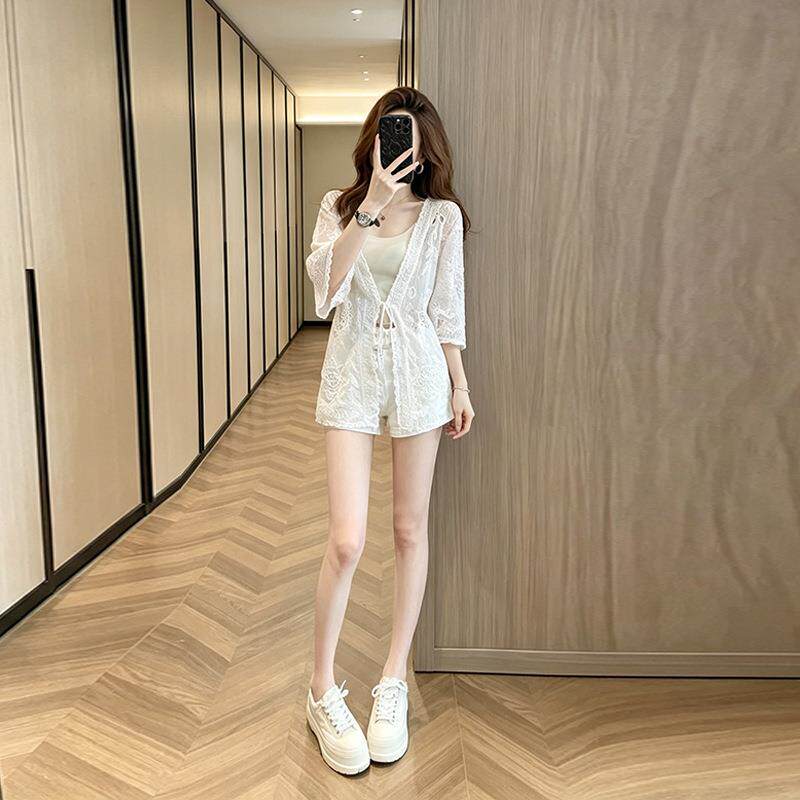 初秋套装女款爆款时尚新款高级感防晒衬衫牛仔短裤小个子两件套潮