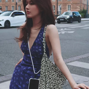 韩国emis豹纹单肩帆布包赵露思同款女士韩系斜跨腋下新款碎花包包