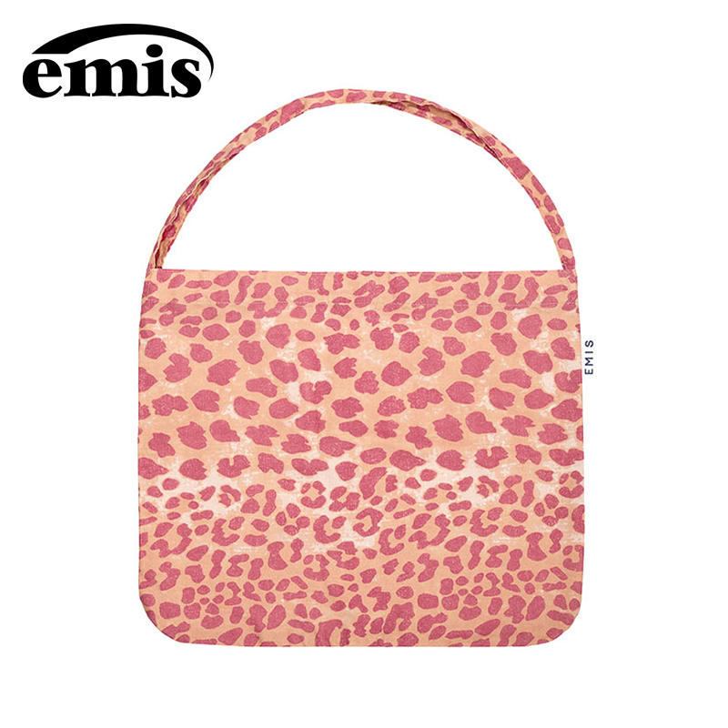 韩国emis帆布包粉色豹纹布袋轻便大容量挎包通勤出游单肩包包