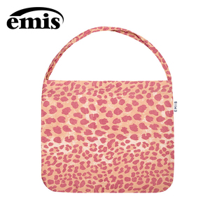 韩国emis帆布包粉色豹纹布袋轻便大容量挎包通勤出游单肩包包
