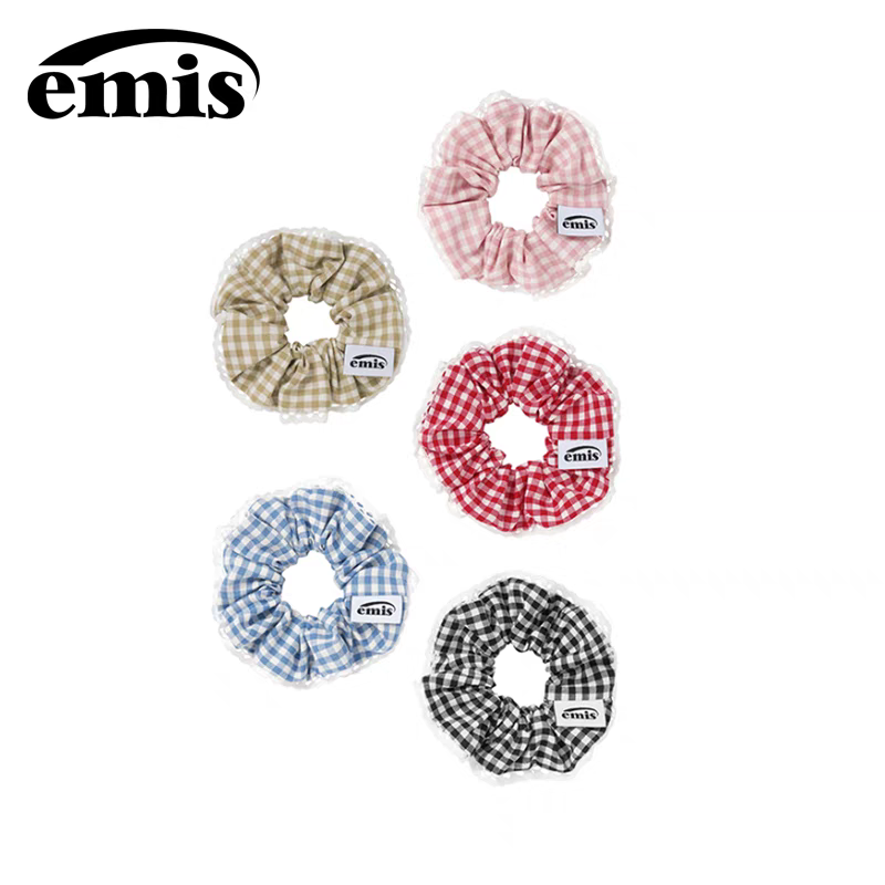 emis发圈棉格纹女发饰头绳大肠发圈小格子慵懒风扎头发文艺日韩系