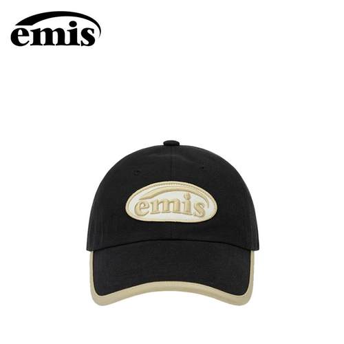 韩国emis帽子女2025新款鸭舌帽秋季太阳帽遮阳金边徽章黑色棒球帽