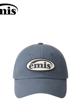 emis帽子新款女橡胶徽章棒球帽男可乐标蓝色大头围韩系软顶鸭舌帽