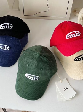 鸭舌帽子emis字母刺绣秋冬热巴同款显脸小宽檐棒球帽韩版明星网红