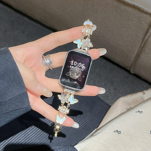 适用小米手环9pro表带镶钻皇冠蝴