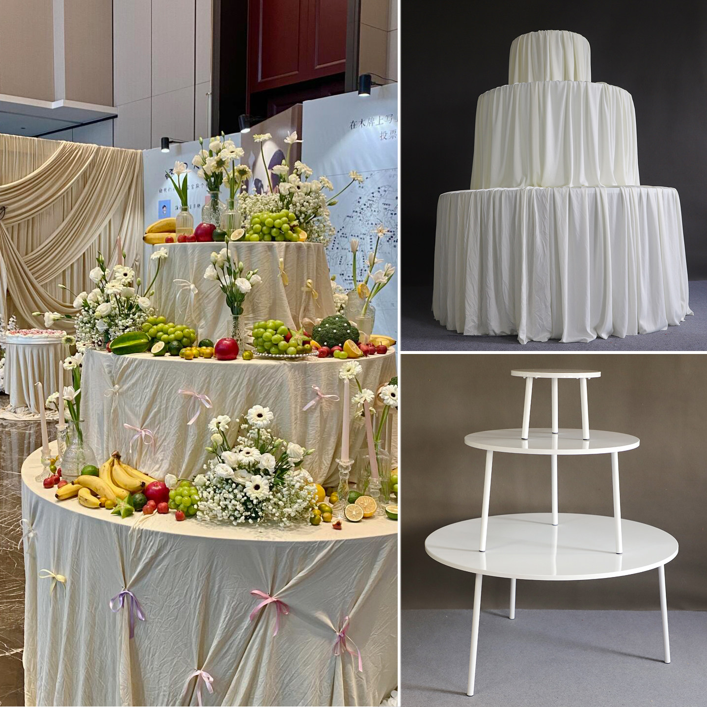 婚庆铁艺道具白色三层蛋糕桌婚礼甜品台桌布摆台生日派对布置装饰