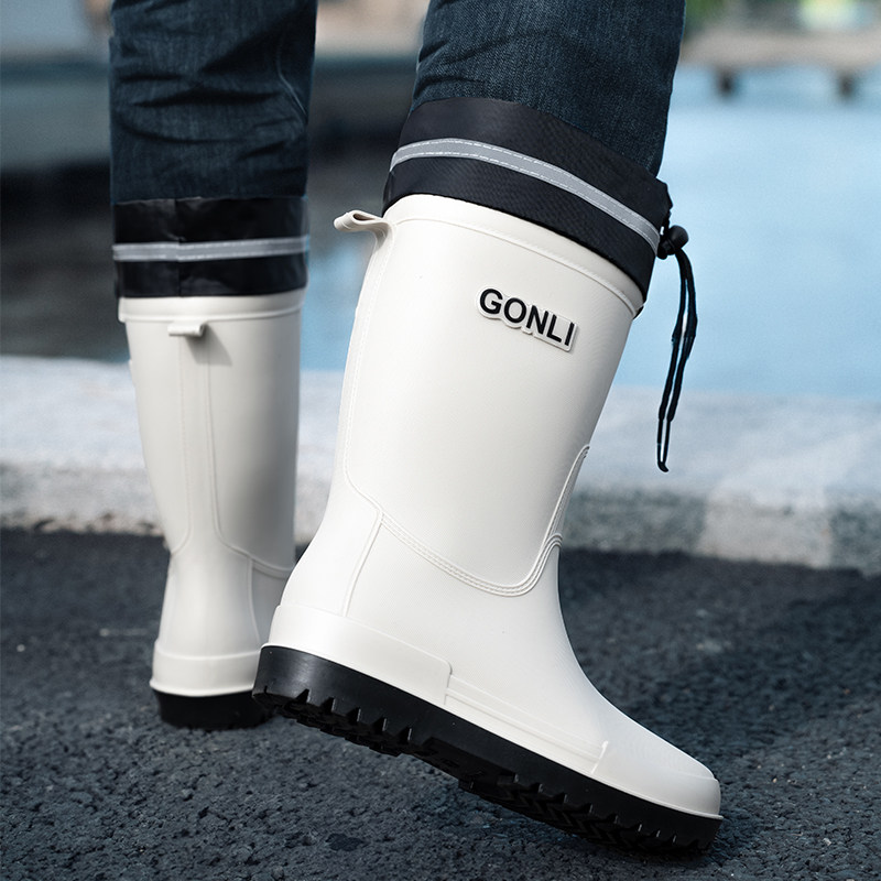 束口雨鞋男士时尚加绒中筒水鞋防水防滑胶鞋厨房外卖骑手专用雨靴