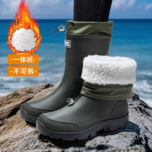 中筒雨鞋男女款户外徒步防水防滑加绒保暖一脚蹬钓鱼洗车赶海水鞋