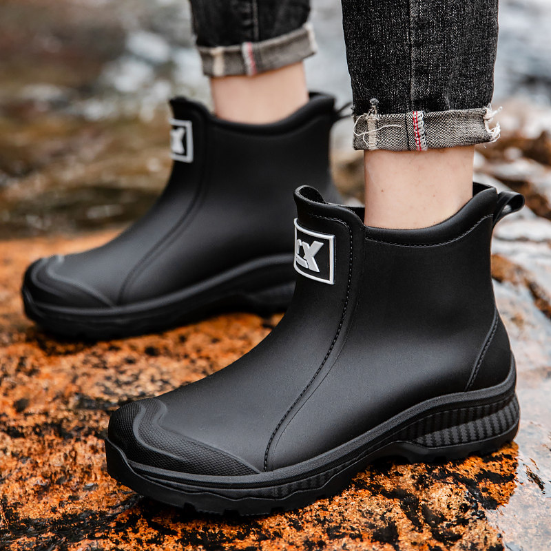 加绒保暖雨鞋男款短筒防水鞋外卖骑手加厚底防滑耐磨胶鞋厨房雨靴
