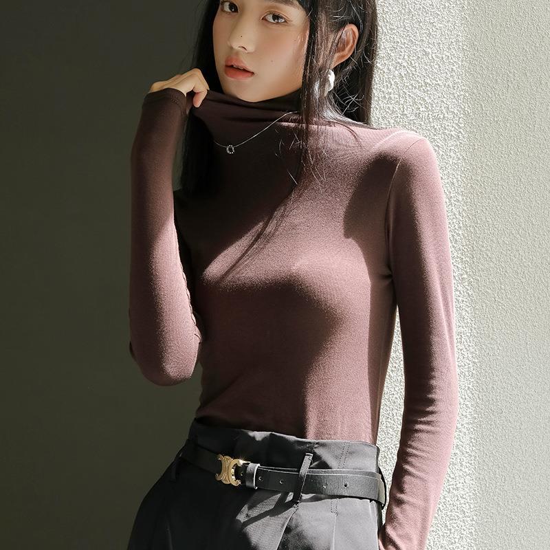 Q严选爆款长袖T恤女2025年加绒加厚莫代尔半高领打底衫纯色修身
