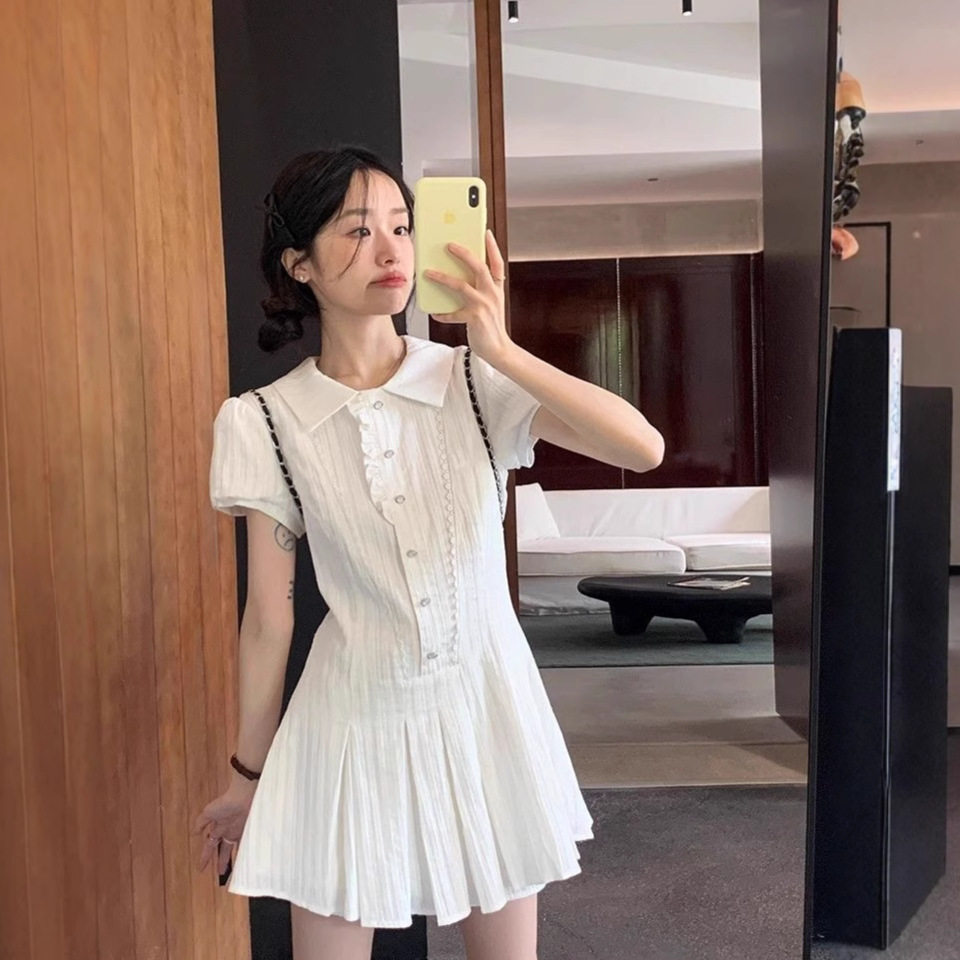 法式气质白色超好看遮肚子显瘦连衣裙子女夏季2025新款小个子短裙