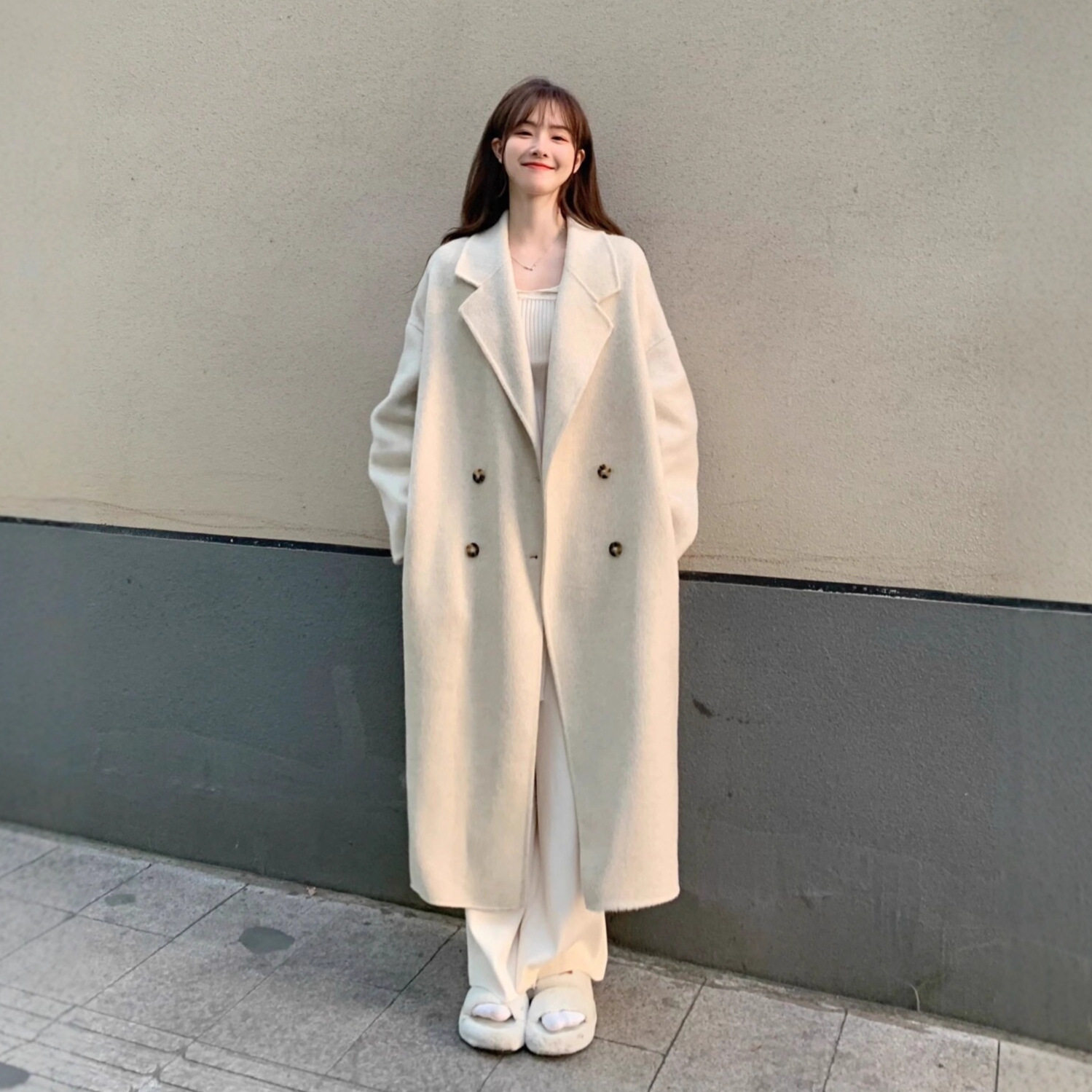 毛呢外套女小个子2025新款秋冬季感韩系赫本风厚杏色呢子大衣