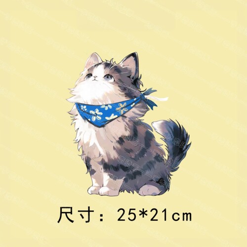 仰头猫咪热转印贴白墨烫画胶印