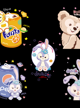 可爱卡通达菲熊图案情侣装衣服印花装饰贴过粉胶印热转印烫画贴