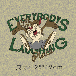 欧美外贸新款英文卡通兔子图案热转印衣服印花贴高弹白墨无边烫画