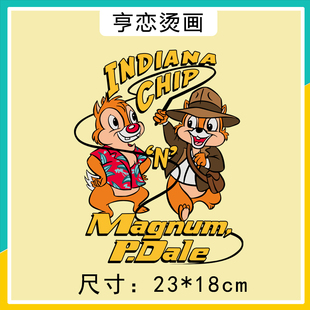 可爱卡通字母牛仔松鼠蒂蒂奇奇热转印衣服印花高弹白墨烫画胶印贴