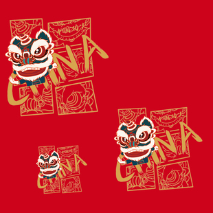 2024新款醒狮方框中国CHINA英文字母热转印衣服印花贴柯式烫画贴
