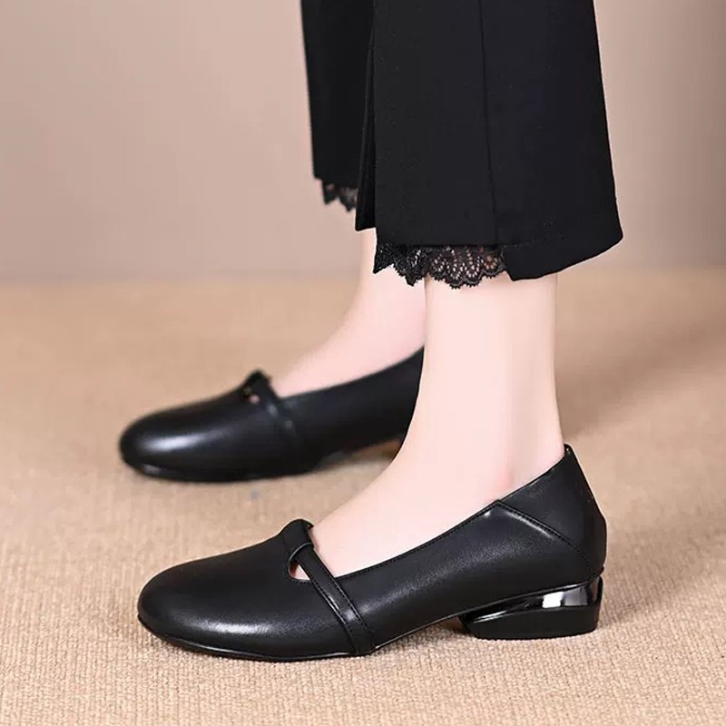 低跟浅口妈妈鞋2024春秋新款小皮鞋时尚软底单鞋舒适百搭工作鞋女