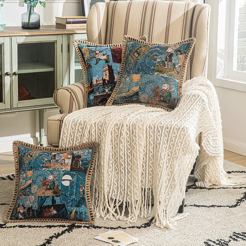 地中海艺术家镶边抱枕套家居客厅沙发艺术装饰靠垫套书房久坐靠枕