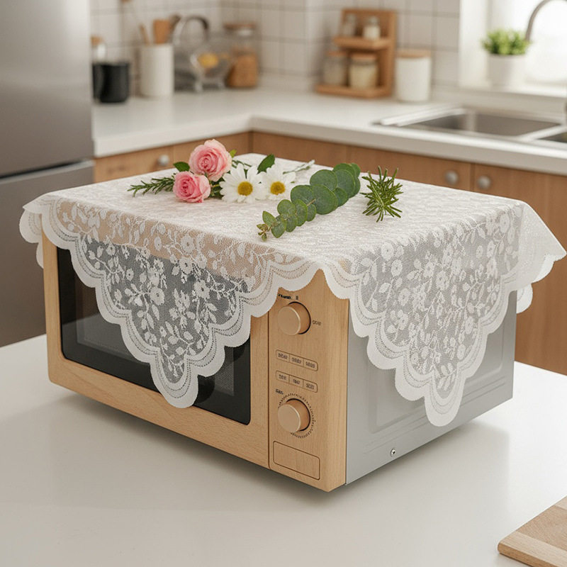 蕾丝微波炉打印机防尘罩床头柜家用盖巾通用简约盖布茶几布装饰