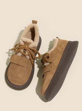 不二鞋坊雪地靴女2025新款冬季加绒棉鞋毛毛鞋单鞋厚底真皮勃肯鞋