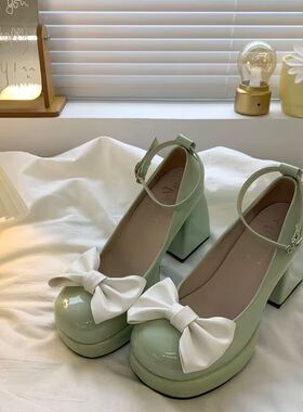 白色厚底小皮鞋女2025夏季新款法式复古粗跟珍珠玛丽珍单鞋