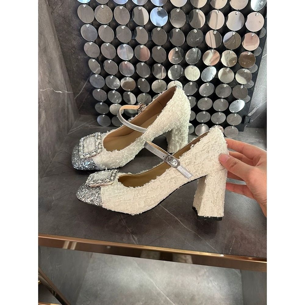 学院风高跟鞋秋冬季2023年新款洋气百搭时尚增高显瘦防滑女鞋潮