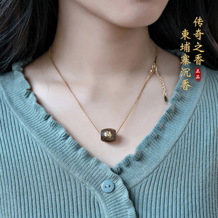 天然柬埔寨菩萨棋沉香项链吊坠双面镶嵌福字挂饰沉水奇楠单珠挂件