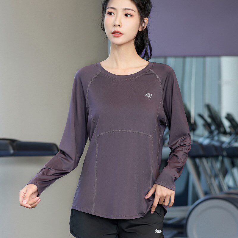 速发宽松瑜伽服上衣加长跑步运动专业训练健身衣马拉松长袖大码秋