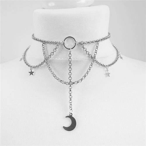 现货速发Goth Dty Ch Crescet Moo ad Sts Choker Witch el