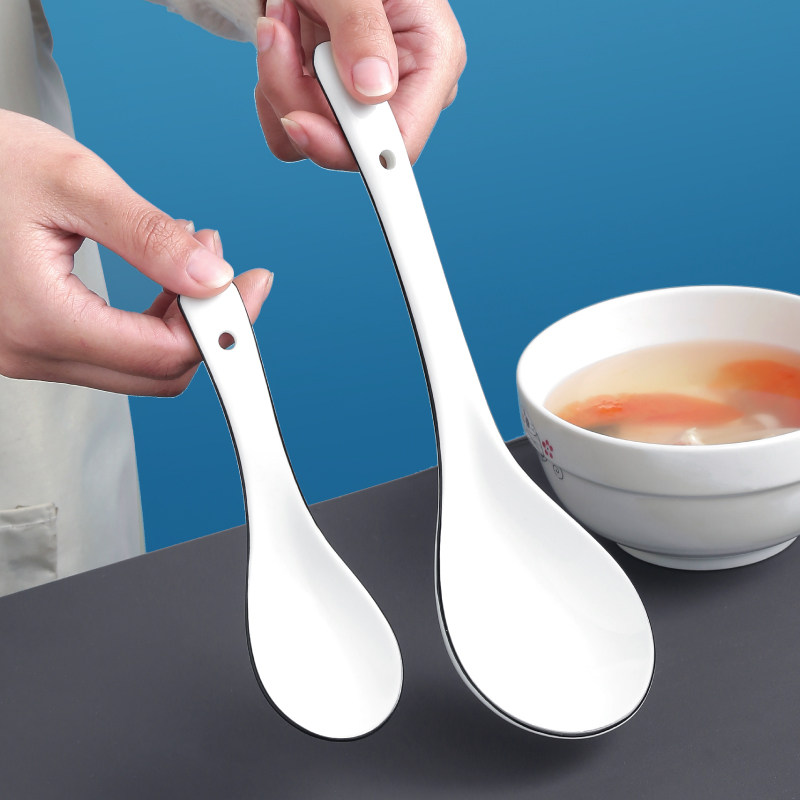 速发陶瓷勺子简用喝汤调羹汤匙长柄小勺子大号家约盛汤饭勺纯白稀