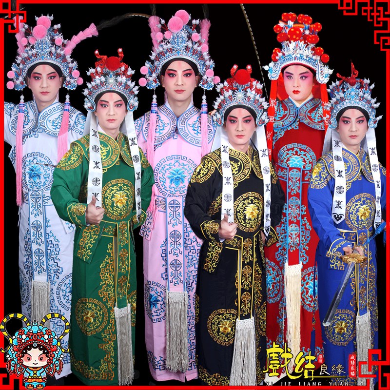 速发戏曲服装 白色箭衣大团花剑衣 武生武将越剧京剧武生戏服古装